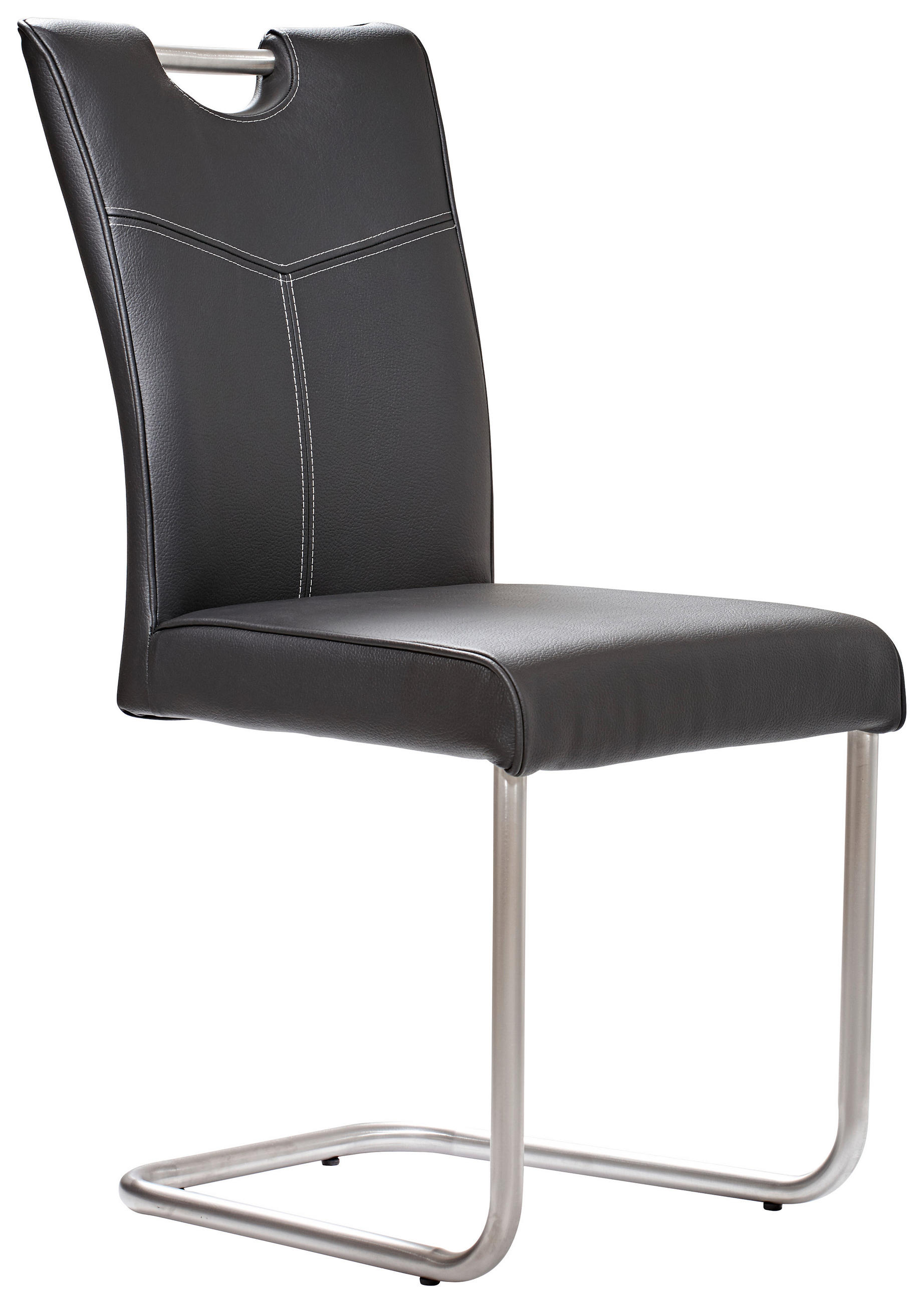 SCHWINGSTUHL  in Edelstahl Echtleder pigmentiert  - Edelstahlfarben/Schwarz, Design, Leder/Metall (44/99/57cm) - Valdera