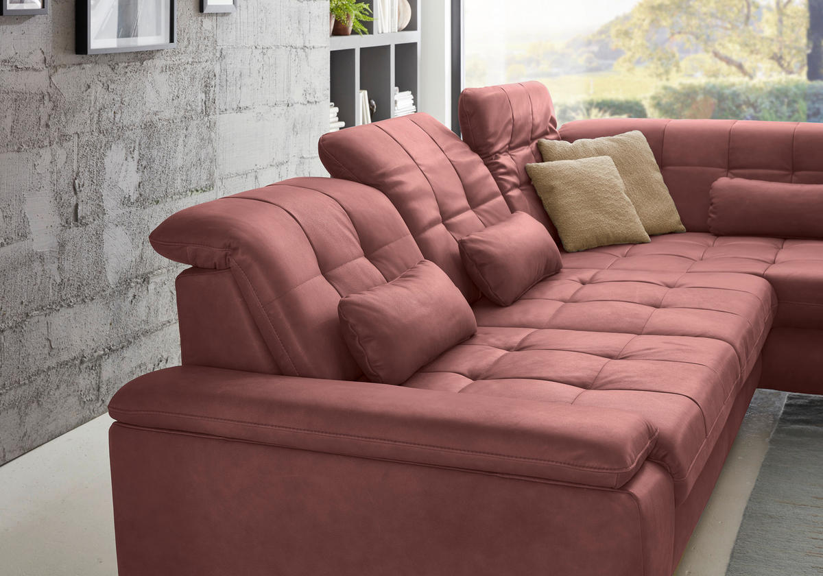 ECKSOFA in Echtleder Dunkelrot  - Schwarz/Dunkelrot, Design, Leder/Metall (211/309cm) - Beldomo Speed