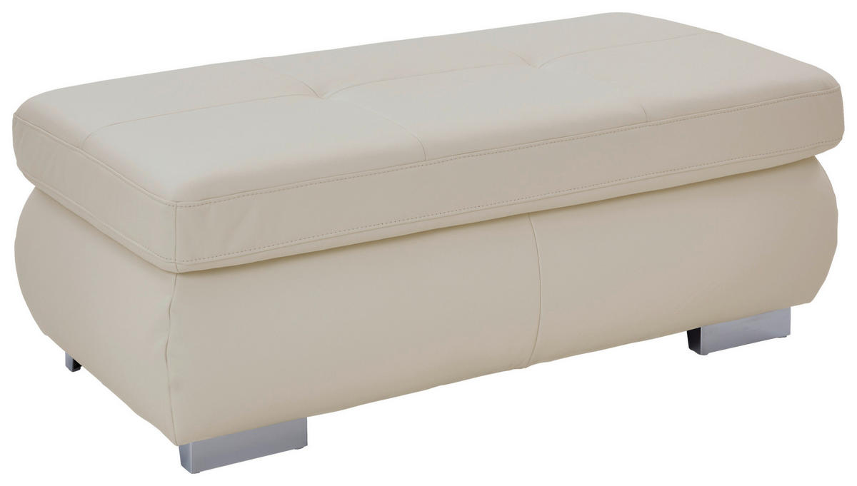 HOCKER in Leder Weiss  - Weiss/Alufarben, Basics, Leder/Metall (129/45/64cm) - Beldomo Premium