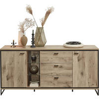 SIDEBOARD 180/86/49 cm Schwarz, Eichefarben  - Eichefarben/Schwarz, Konventionell, Glas/Holzwerkstoff (180/86/49cm) - Livetastic