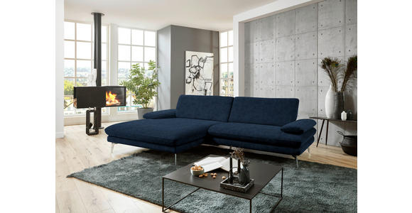 ECKSOFA in Velours Dunkelblau 184/284 cm - Schwarz/Dunkelblau, Design, Textil/Metall (184/284cm) - Dieter Knoll