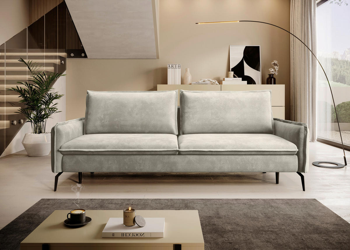 SCHLAFSOFA Chenille Hellbraun  - Hellbraun/Schwarz, KONVENTIONELL, Textil/Metall (223/89/107cm) - Carryhome