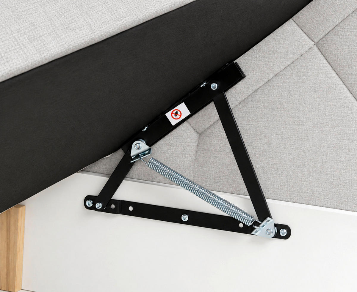 BOXBETT 160/200 cm,  in Hellgrau, Bettkasten, Topper, H3 + H3 = fest  - Hellgrau/Schwarz, MODERN, Holz/Textil (160/200cm) - MID.YOU
