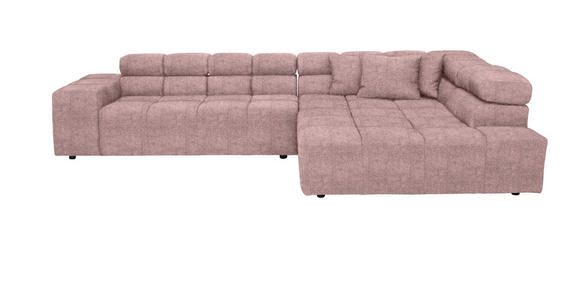 ECKSOFA Rosa Velours Kopfteilverstellung, Rücken echt, Zierkissen  - Schwarz/Rosa, Design, Kunststoff/Textil (317/213cm) - Hom`in