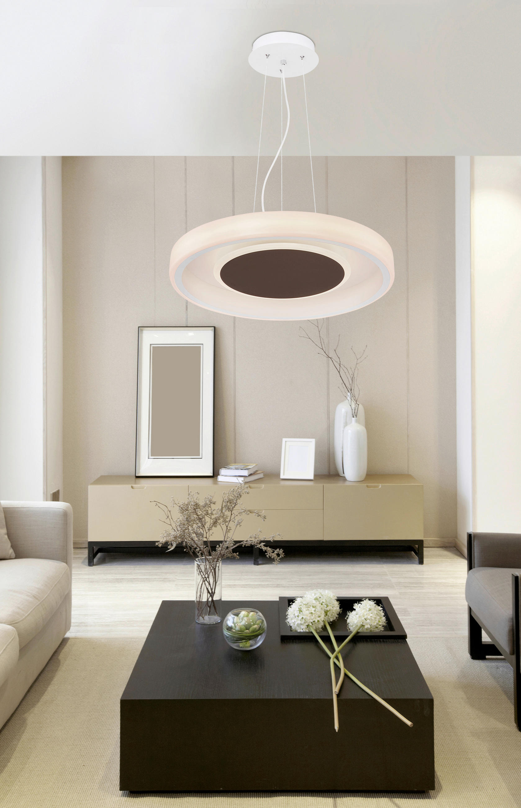 ZÁVĚSNÉ LED SVÍTIDLO, 50/150 cm  - bílá/opál, Design, kov/plast (50/150cm)