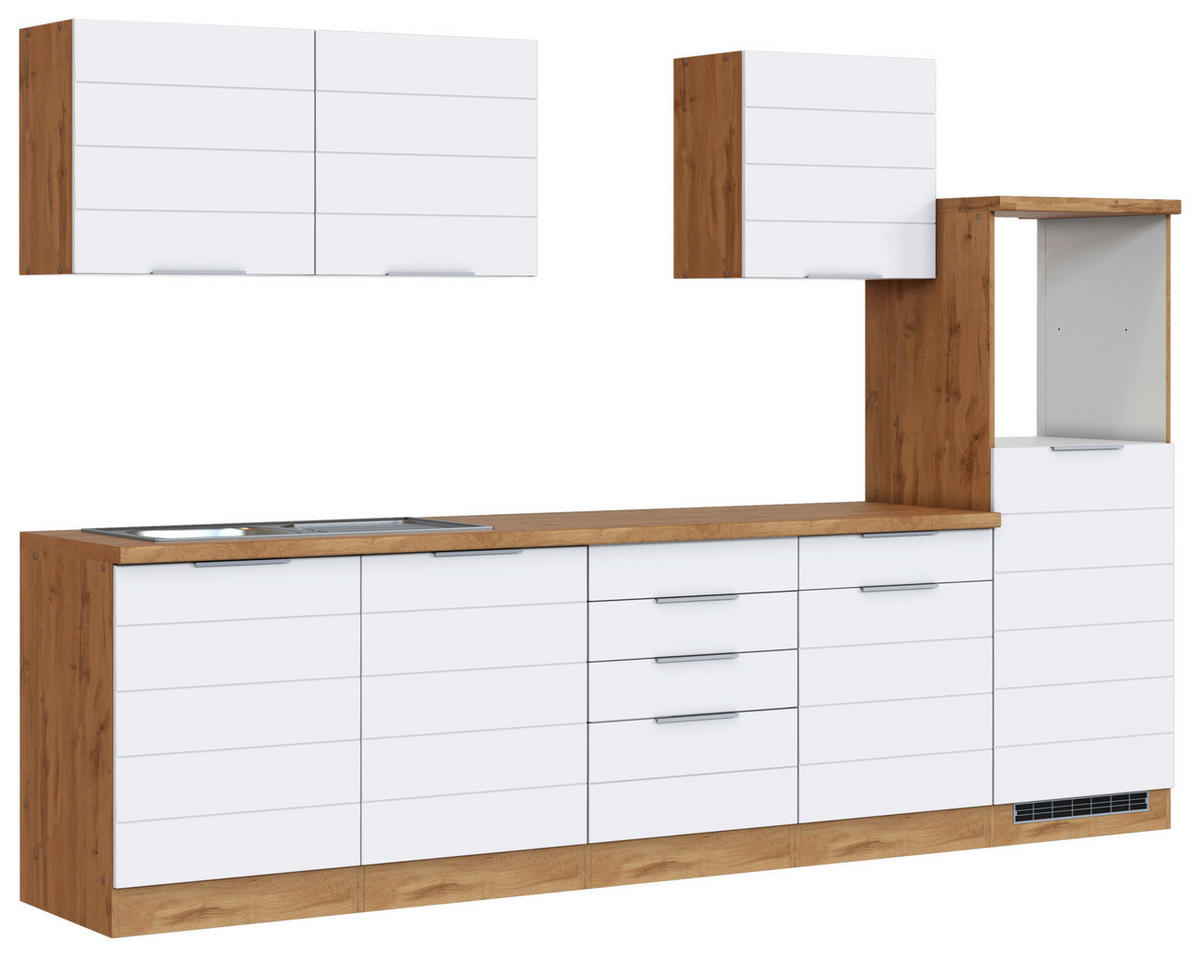 KÜCHENLEERBLOCK 300 cm   in Weiß, Eiche Wotan  - Eiche Wotan/Weiß, Design, Holzwerkstoff/Metall (300cm) - Held