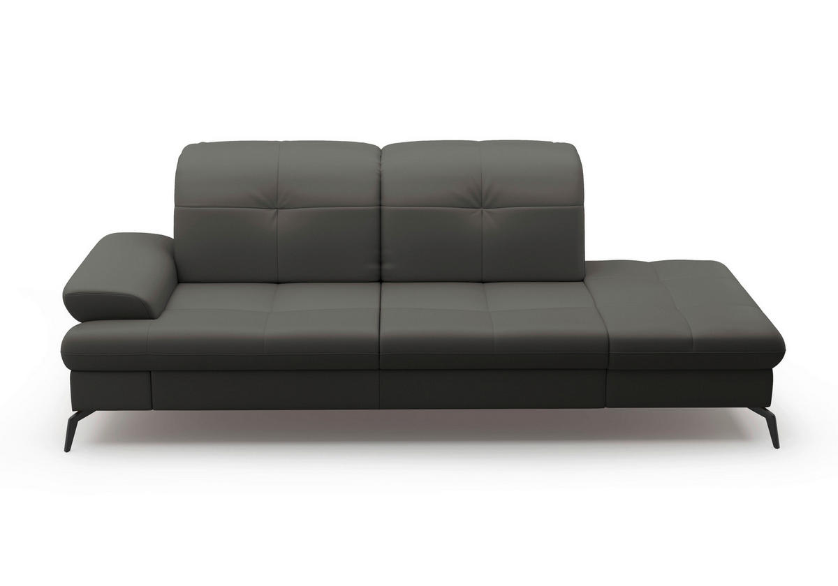 RÉCAMIERE Anthrazit Kombination Echtleder/Stoff Vliesstoff  - Anthrazit/Schwarz, KONVENTIONELL, Leder/Textil (231/90/122cm) - Sit & More