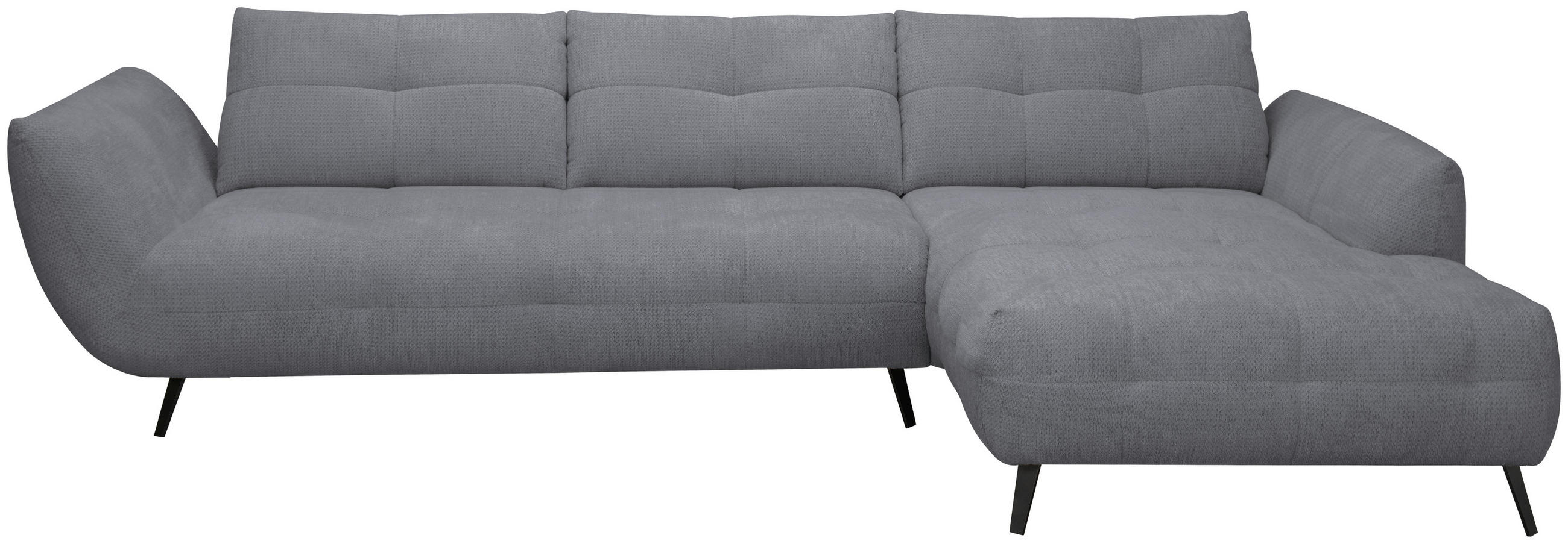 ECKSOFA Dunkelgrau Chenille Armlehnenkissen, Rücken echt, Sitztiefenverstellung  - Dunkelgrau/Schwarz, KONVENTIONELL, Textil/Metall (313/215cm) - Hom`in