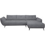 ECKSOFA Dunkelgrau Chenille Armlehnenkissen, Rücken echt, Sitztiefenverstellung  - Dunkelgrau/Schwarz, KONVENTIONELL, Textil/Metall (313/215cm) - Hom`in
