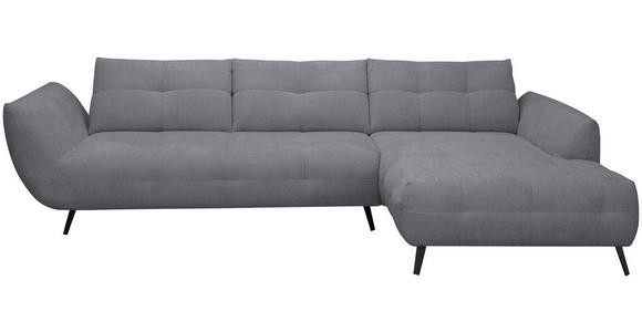 ECKSOFA Dunkelgrau Chenille Armlehnenkissen, Rücken echt, Sitztiefenverstellung  - Dunkelgrau/Schwarz, KONVENTIONELL, Textil/Metall (313/215cm) - Hom`in