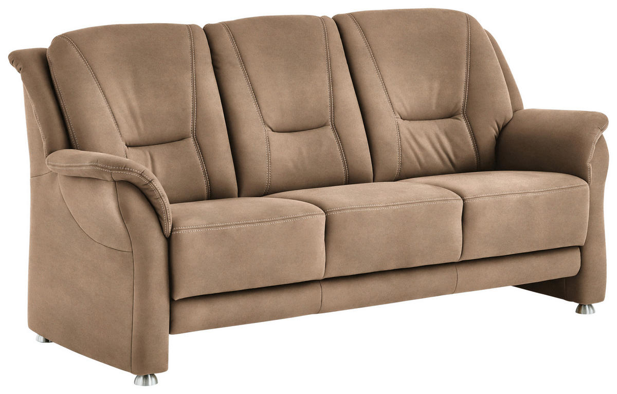 3-SITZER-SOFA in Mikrofaser Beige  - Beige/Alufarben, Konventionell, Textil/Metall (198/100/89cm) - Beldomo Comfort