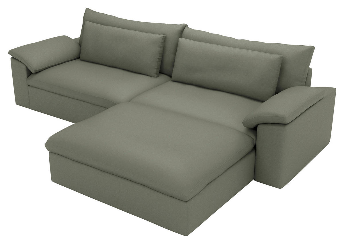 ECKSOFA  Chenille Graugrün  - Schwarz/Graugrün, Modern, Kunststoff/Textil (306/198cm) - Carryhome
