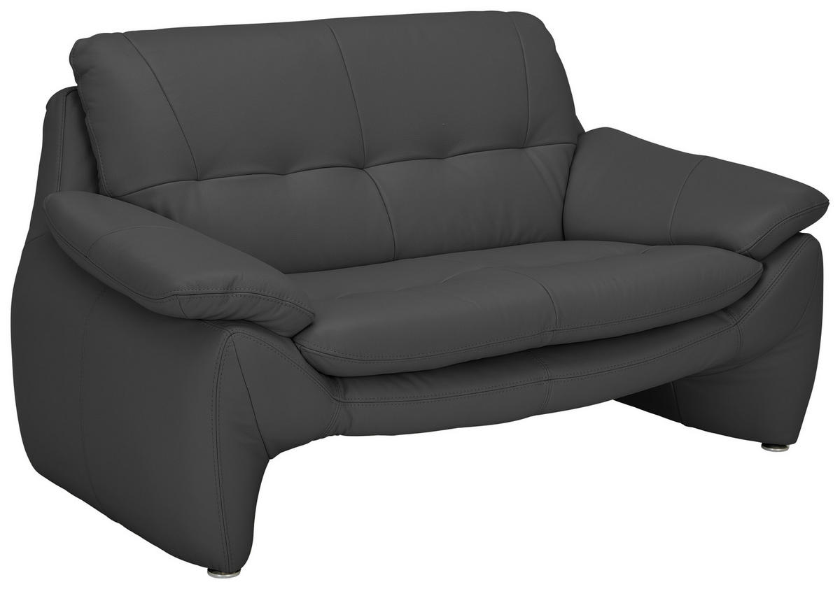 2-SITZER-SOFA Schwarz Echtleder  - Silberfarben/Schwarz, KONVENTIONELL, Leder/Metall (154/86/91cm) - Celina Home