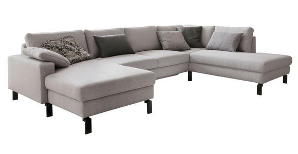 WOHNLANDSCHAFT  in Flachgewebe Hellgrau  - Hellgrau/Schwarz, Design, Textil/Metall (162/336/220cm) - Hom`in