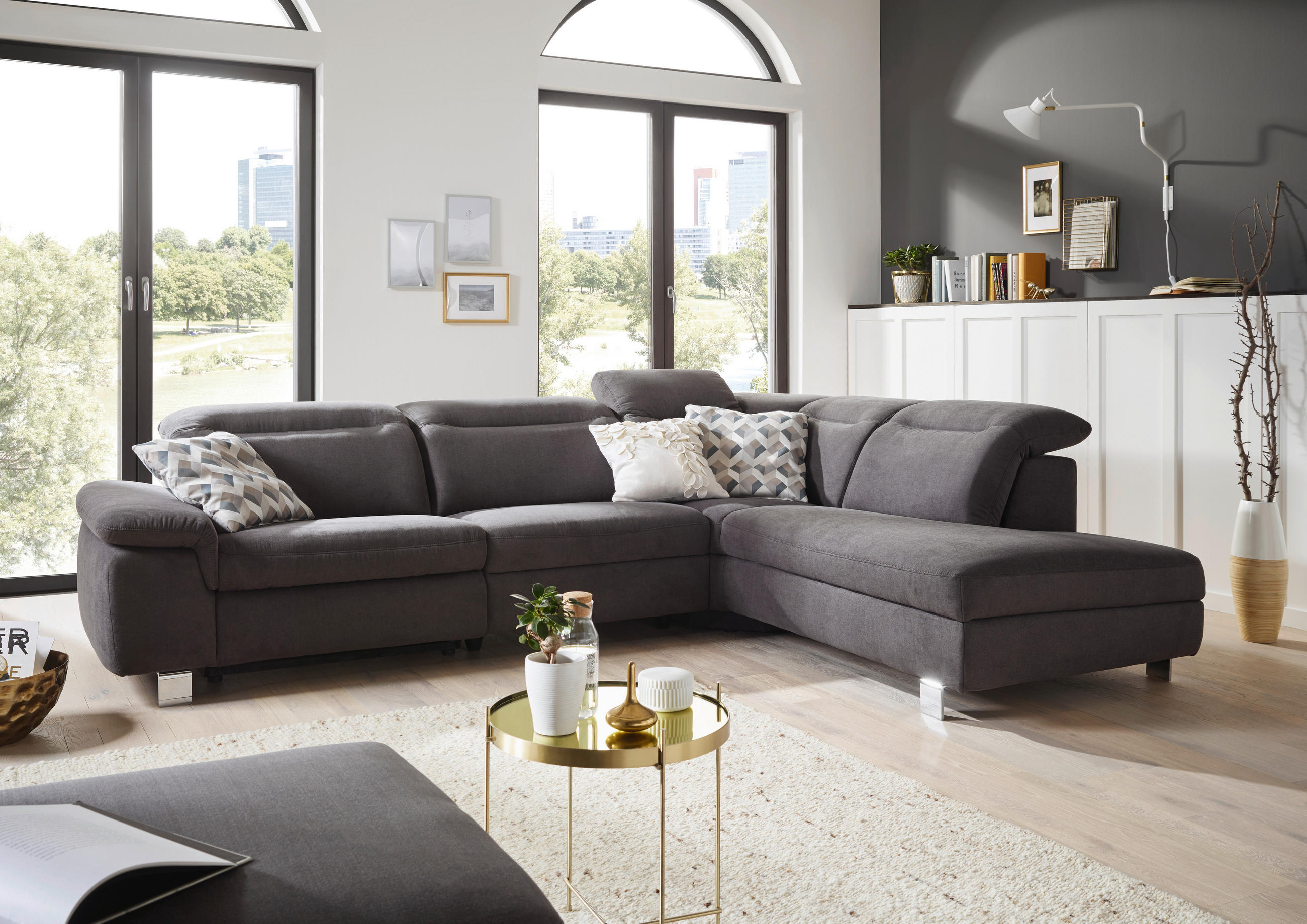 ECKSOFA Rot Flachgewebe  - Chromfarben/Rot, Design, Textil/Metall (305/231cm) - Dieter Knoll