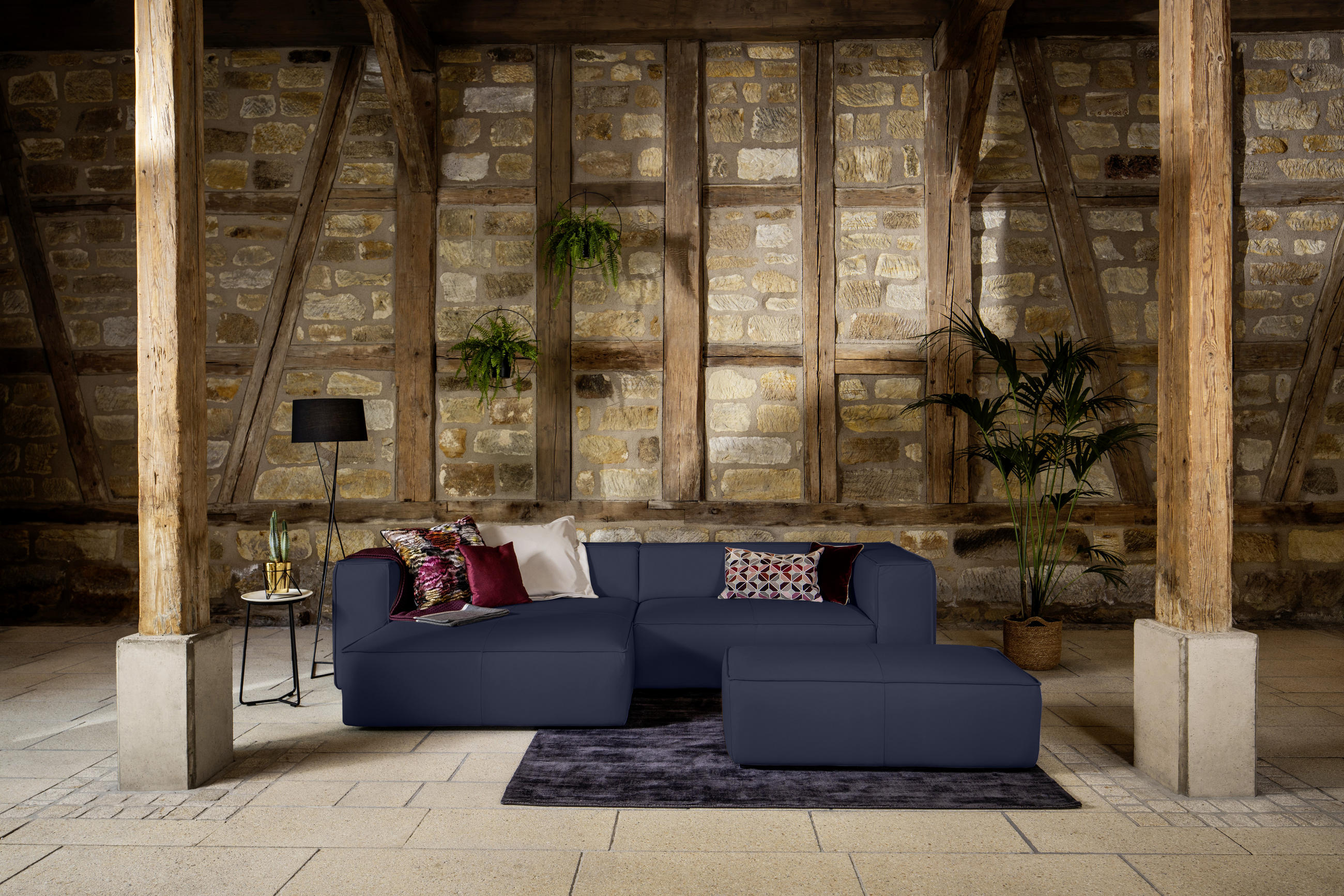 ECKSOFA in Echtleder Blau  - Blau/Schwarz, Modern, Leder/Kunststoff (164/300cm) - W.Schillig