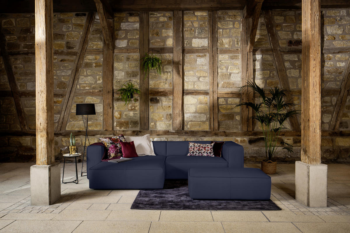 ECKSOFA in Echtleder Blau  - Blau/Schwarz, Modern, Leder/Kunststoff (164/300cm) - W.Schillig