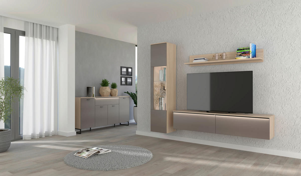 SIDEBOARD Grau, Eichefarben  174/89/41 cm  - Eichefarben/Schwarz, Konventionell, Holzwerkstoff/Metall (174/89/41cm)