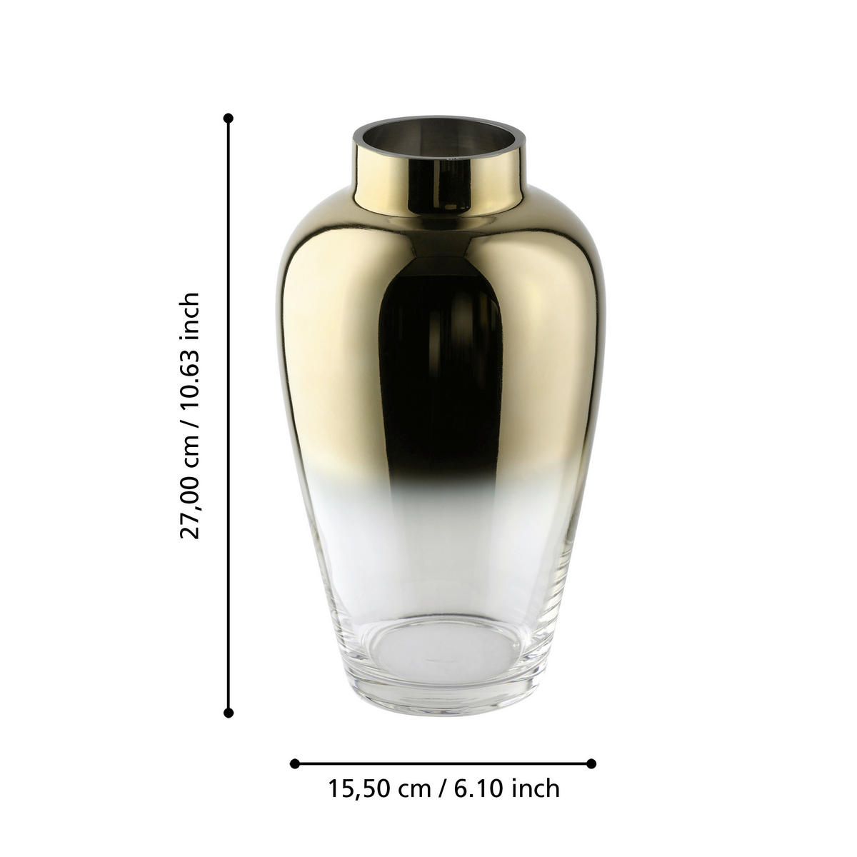 VASE  - Transparent/Goldfarben, LIFESTYLE, Glas (15,5/27cm)