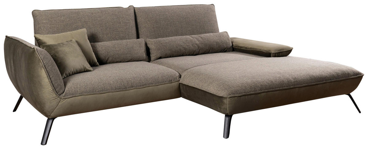 ECKSOFA in Flachgewebe Olivgrün  - Schwarz/Olivgrün, Design, Textil/Metall (273/191cm) - Moderano