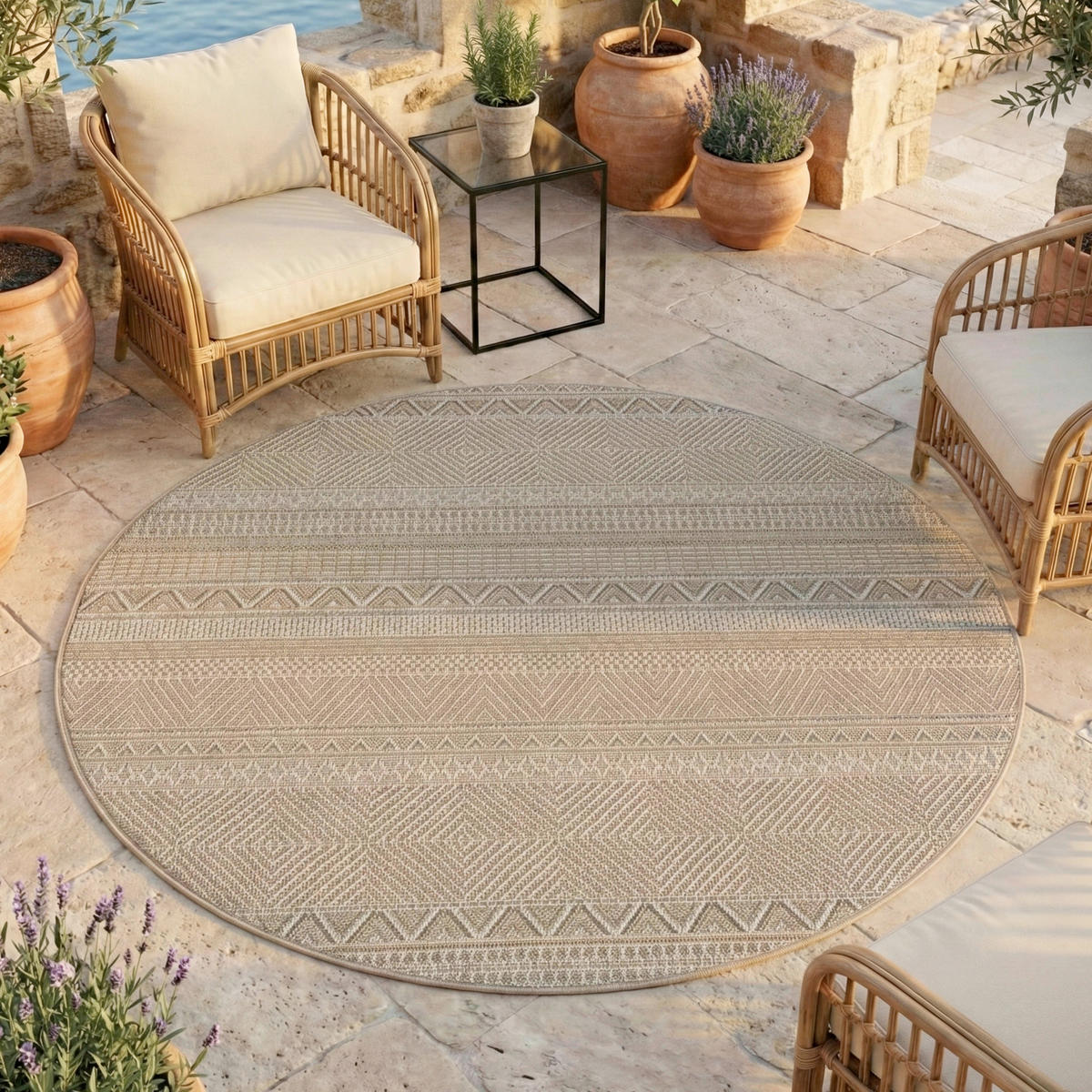 OUTDOORTEPPICH  Wohnzimmer 160 cm DESERT Beige rund  - Beige, Design, Textil (160cm) - Ayyildiz 