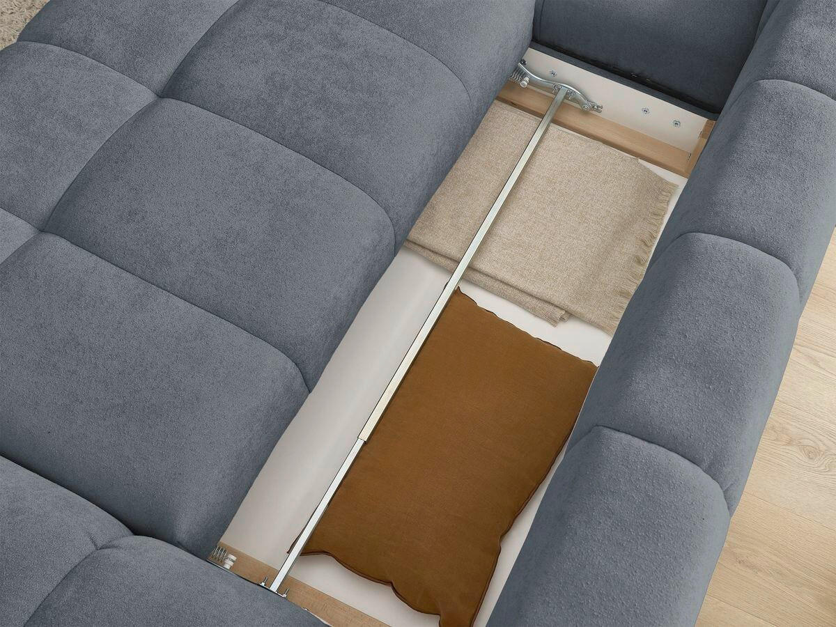 ECKSCHLAFSOFA EVEREST  mit Rücken echt, Armteil links, Armteil rechts Struktur Dunkelblau  - Schwarz/Dunkelblau, MODERN, Kunststoff/Textil (180/318cm) - Livetastic