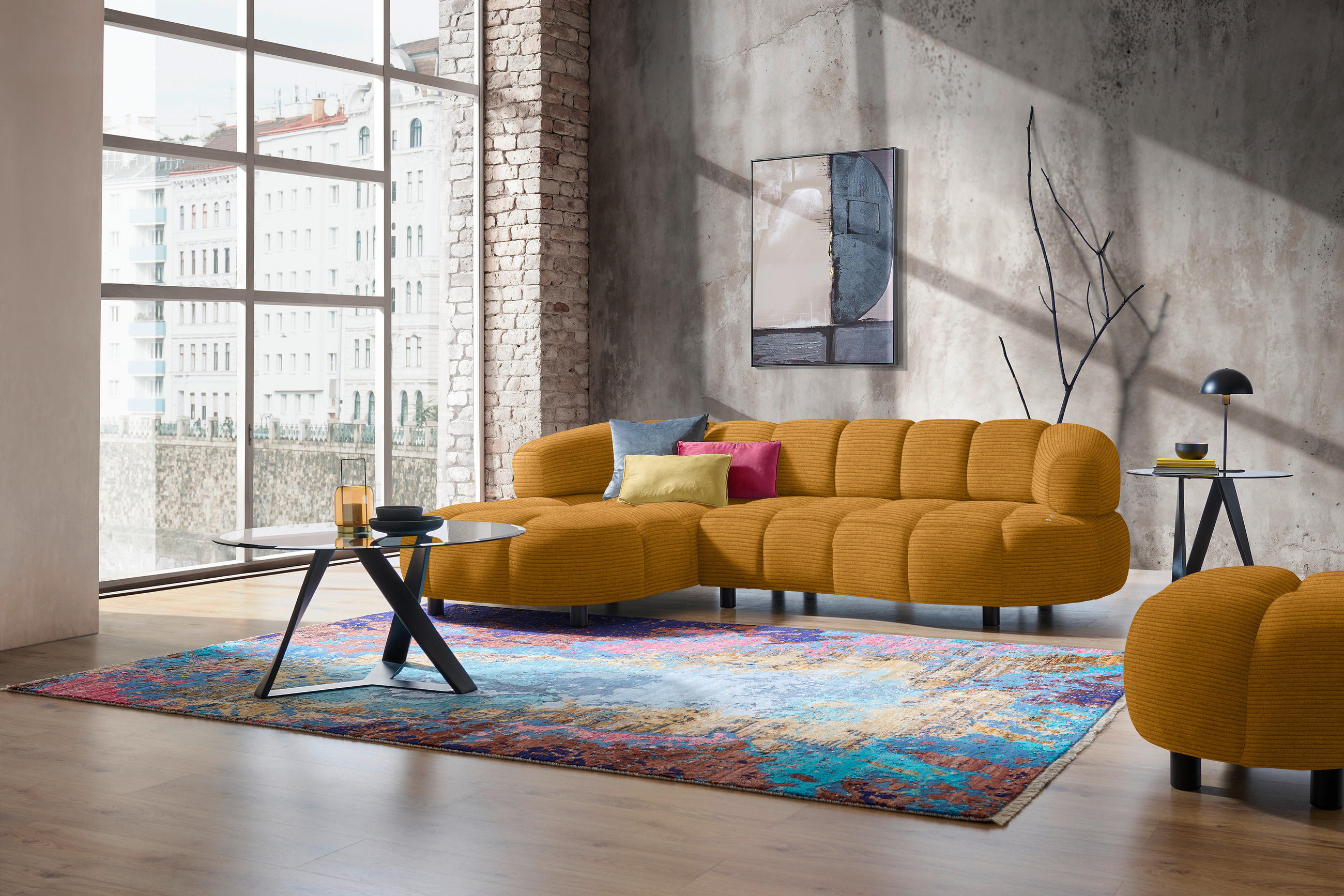 ECKSOFA in Cord, Velours Currygelb  183/284 cm  - Currygelb/Schwarz, Design, Holz/Textil (183/284cm) - Welnova