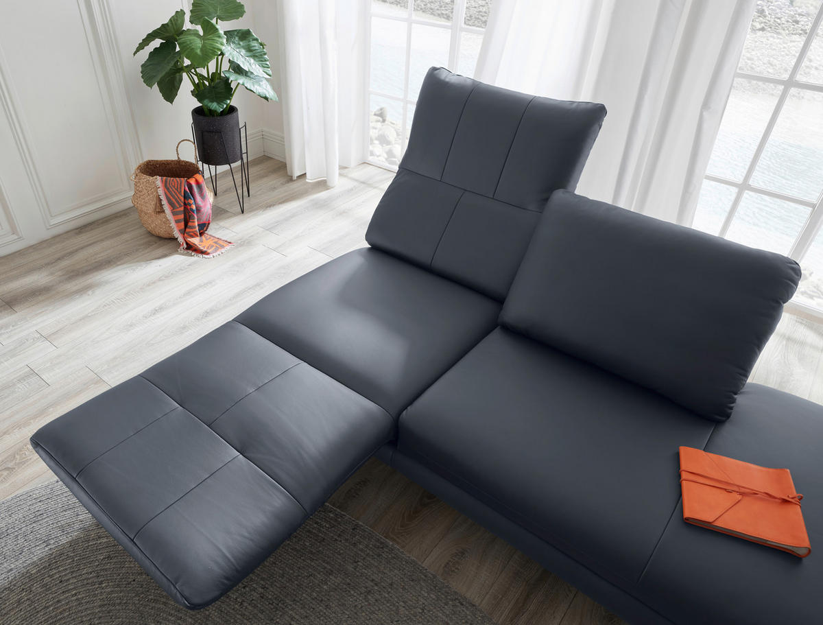 RÉCAMIERE in Echtleder Dunkelblau, Blaugrau  - Chromfarben/Blaugrau, Design, Leder/Metall (209/85-109/95-16cm) - Dieter Knoll