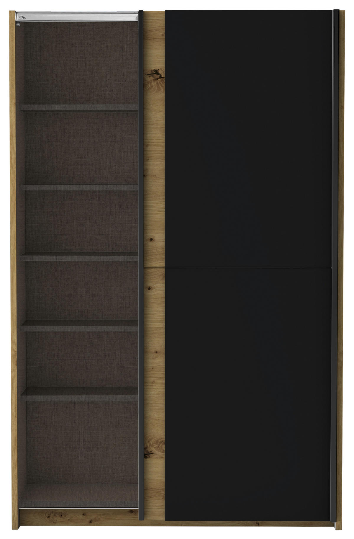 SKRIŇA S POS. DVER. – HOR.VED, čierna, farba duba, 125/195,5/38 cm - čierna/farba duba, Basics, kov/kompozitné drevo (125/195,5/38cm) - P & B