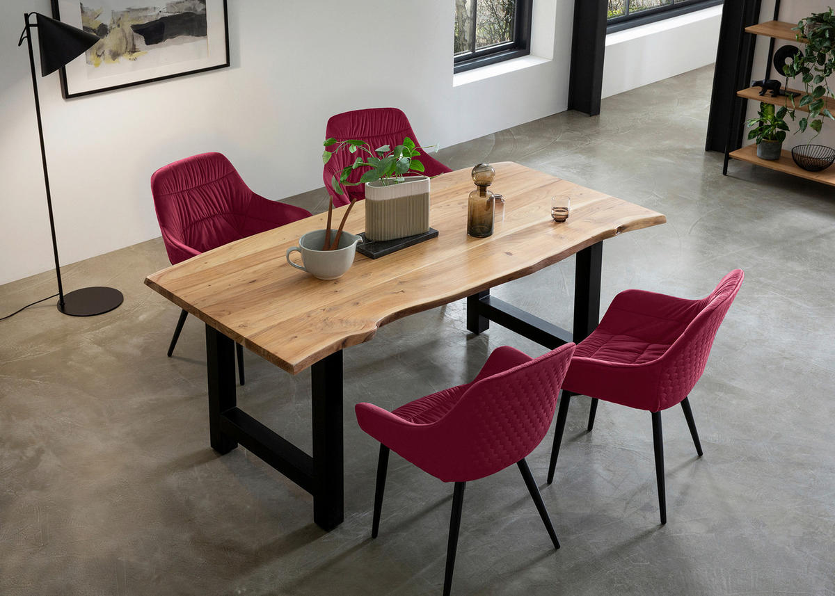 TISCHGRUPPE Samt Akazie massiv Naturfarben, Rot  - Rot/Naturfarben, MODERN, Holz/Textil (160/85/76,5cm) - Livetastic