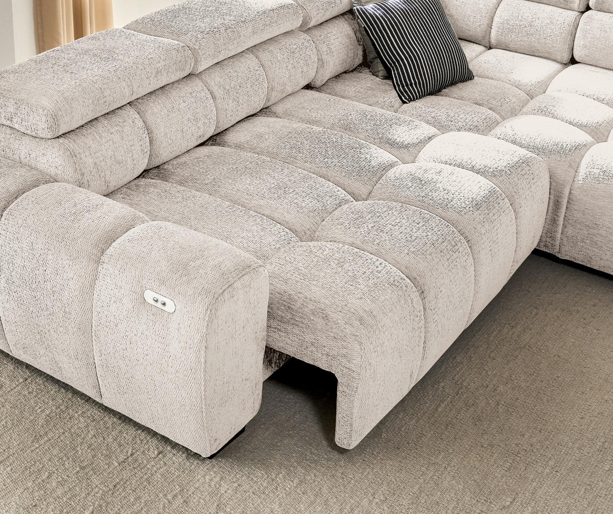 ECKSOFA inkl. Funktionen Beige Webstoff  - Beige/Schwarz, MODERN, Kunststoff/Textil (297/205cm) - Welnova