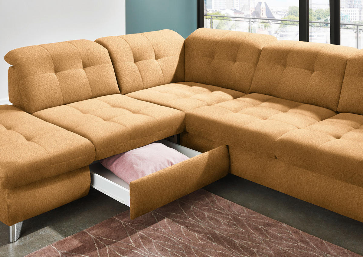 ECKSOFA in Chenille Currygelb  - Chromfarben/Currygelb, Design, Textil/Metall (260/310cm) - Beldomo Speed