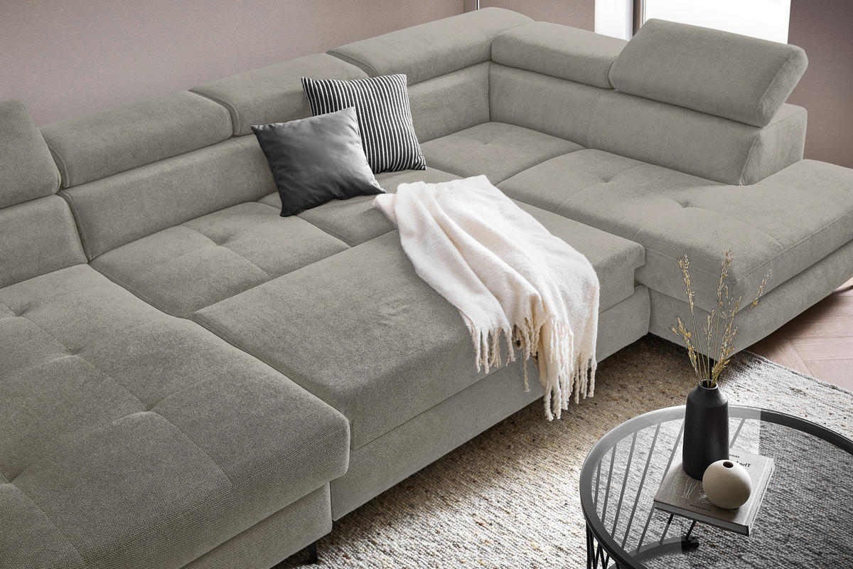 WOHNLANDSCHAFT inkl. Funktion Dunkelgrau Flachgewebe  - Dunkelgrau/Schwarz, MODERN, Textil/Metall (180/333/206cm) - Stylife