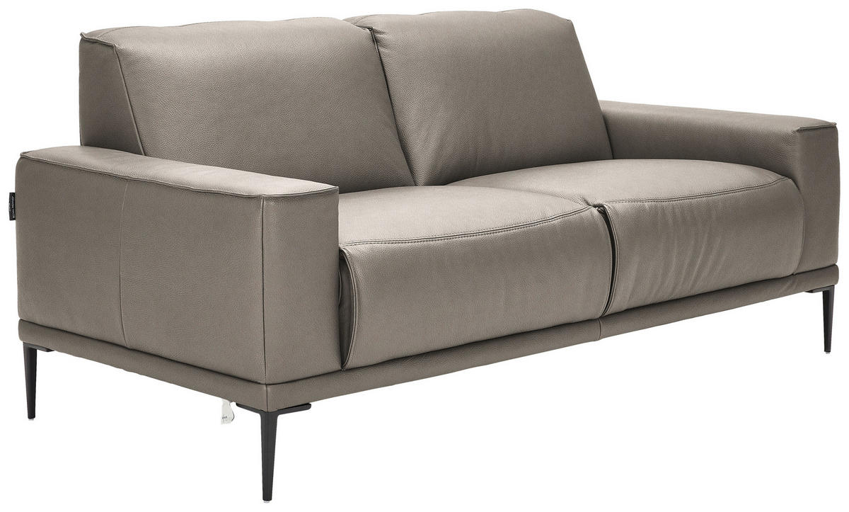 2-SITZER-SOFA  in Echtleder Graubraun   - Graubraun/Schwarz, Design, Leder/Metall (180/82/92cm) - Johann Jakob