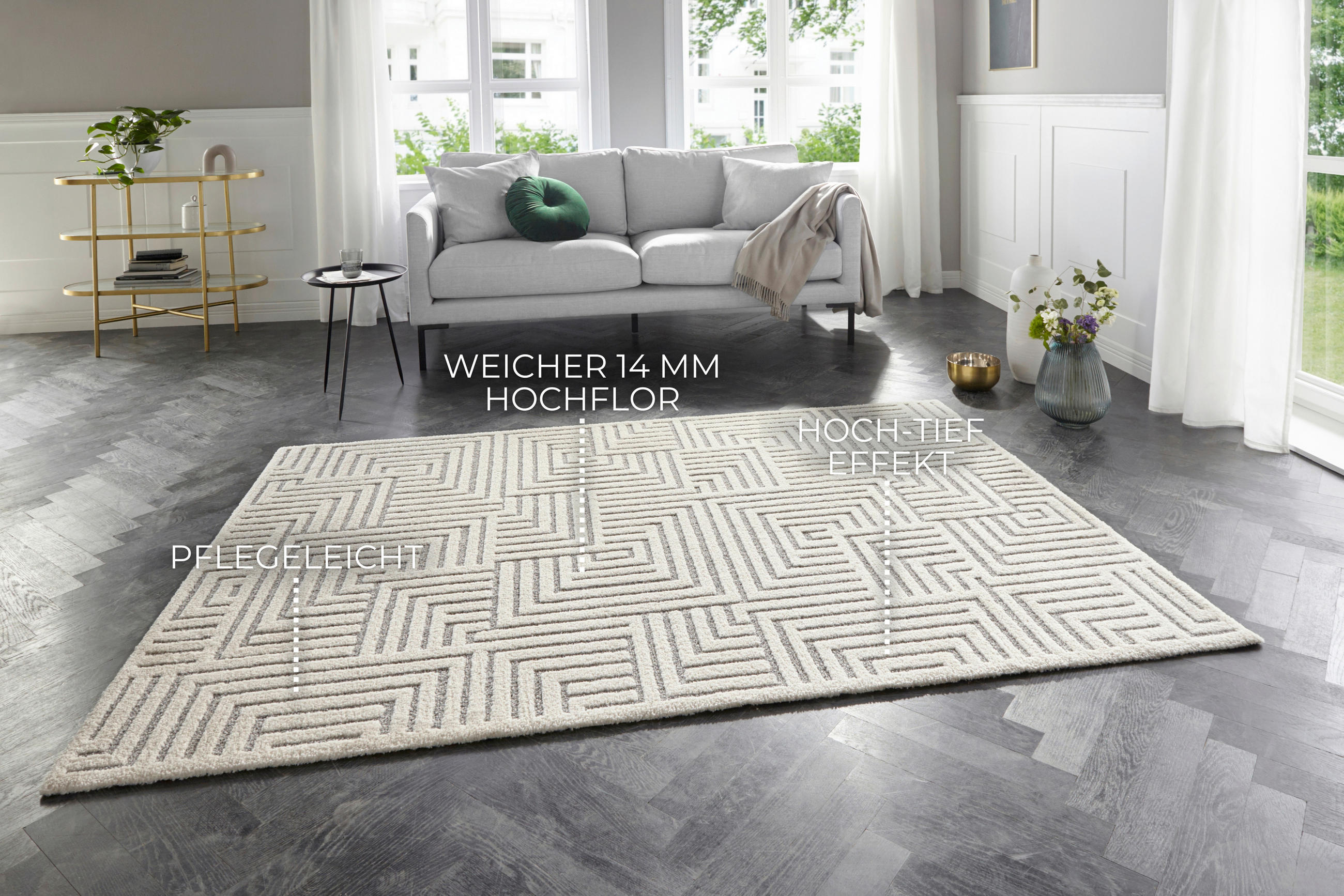 HOCHFLORTEPPICH 80/150 cm New York Creme, Grau  - Creme/Grau, Basics, Kunststoff/Textil (80/150cm)