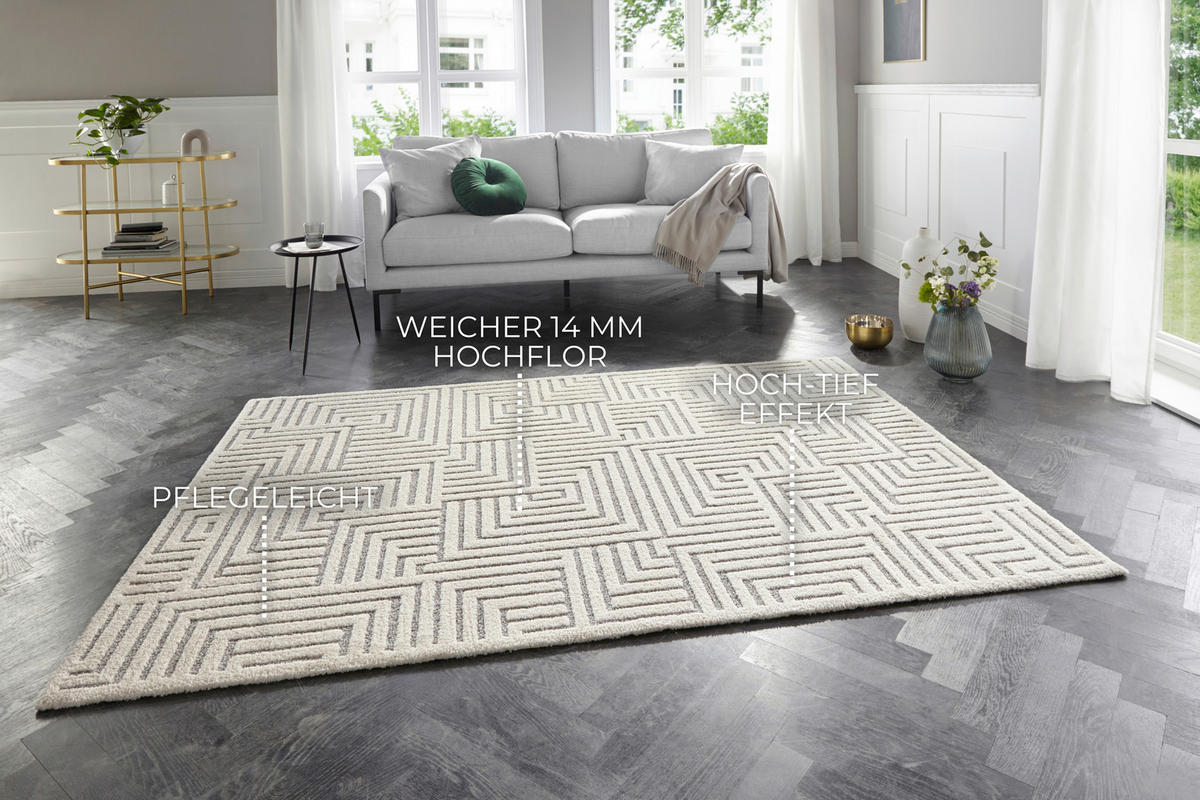 HOCHFLORTEPPICH 80/150 cm New York Creme, Grau  - Creme/Grau, Basics, Kunststoff/Textil (80/150cm)