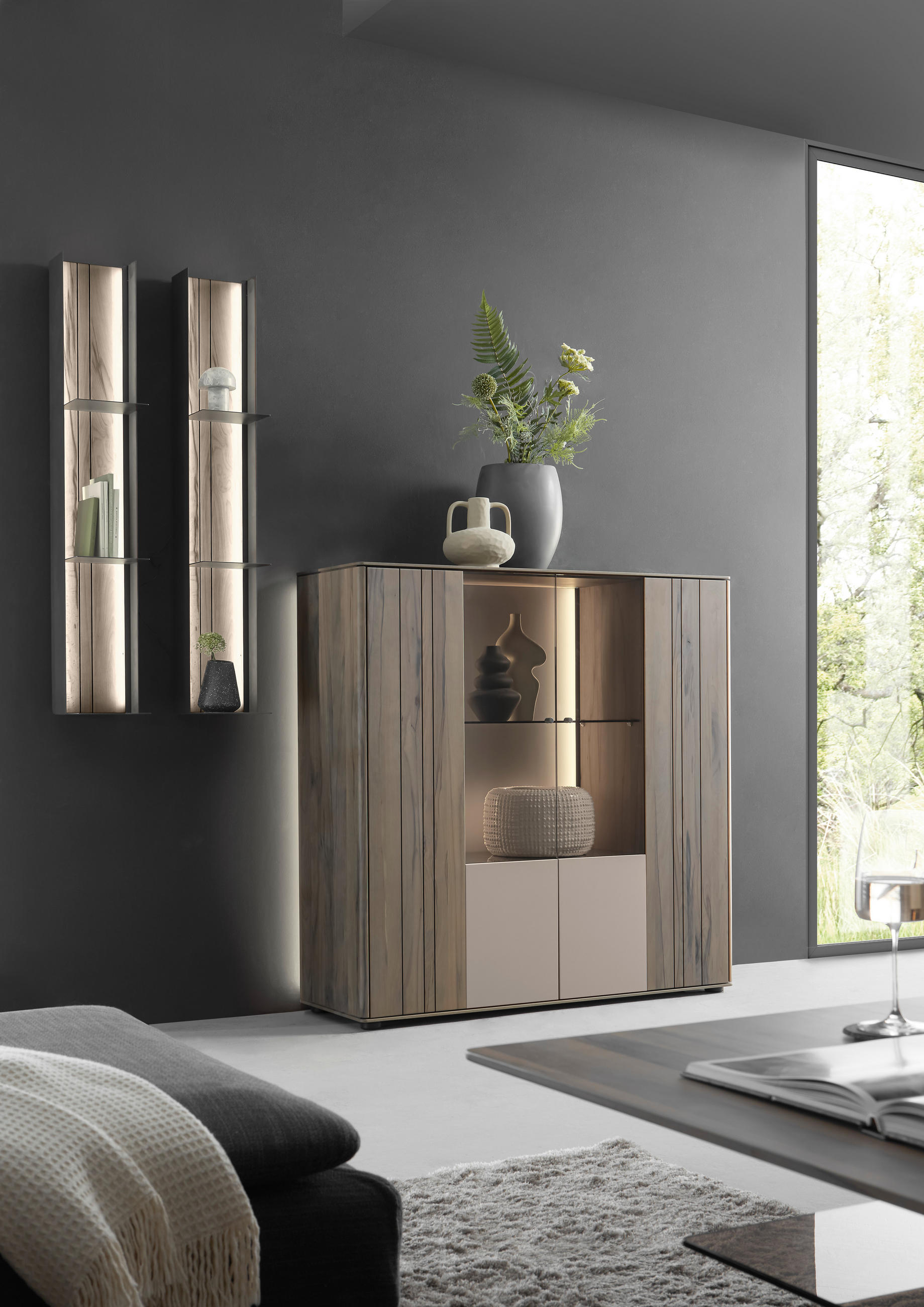 HIGHBOARD Buchefarben, Sandfarben  120/119/41 cm  - Sandfarben/Buchefarben, Design, Glas/Holz (120/119/41cm) - Johann Jakob