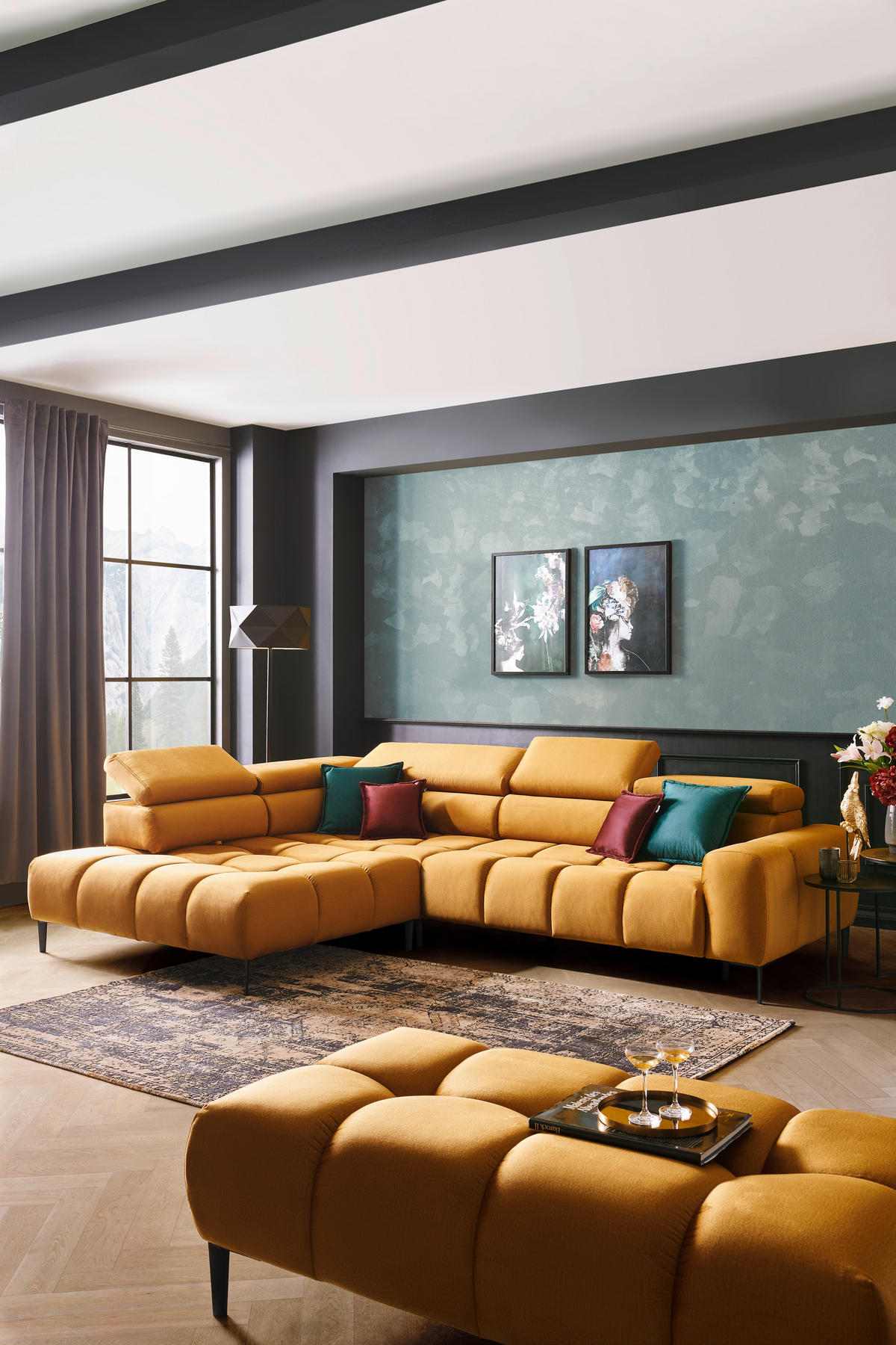 ECKSOFA in Webstoff Currygelb  - Currygelb/Schwarz, Design, Textil/Metall (216/300cm) - Welnova