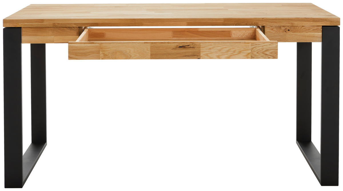 PISALNA MIZA les barve hrasta  - črna/barve hrasta, Moderno, kovina/les (150/65/76cm) - Linea Natura