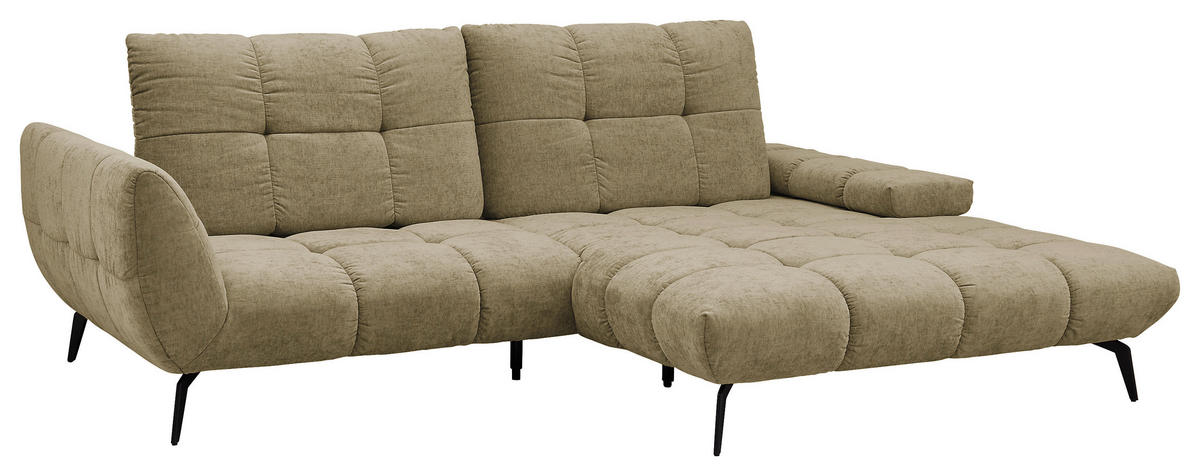 ECKSOFA Olivgrün Flachgewebe Rücken echt, Sitztiefenverstellung  - Schwarz/Olivgrün, KONVENTIONELL, Textil/Metall (273/211cm) - SetOne by Musterring