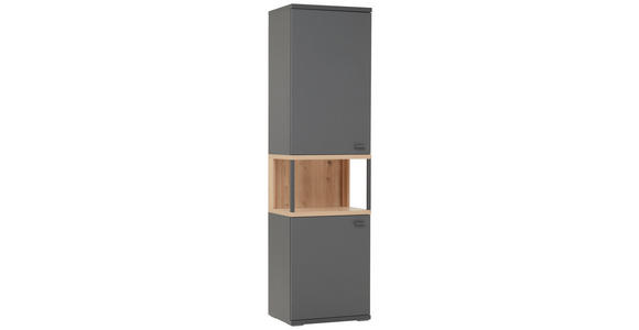 VITRINE in Grau, Eiche Artisan - Schwarz/Eiche Artisan, KONVENTIONELL, Holzwerkstoff/Metall (55,1/199/37,2cm) - Hom`in