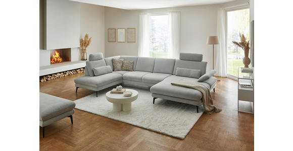 WOHNLANDSCHAFT in Chenille, Flachgewebe Silberfarben - Silberfarben/Schwarz, Design, Textil/Metall (208/344/180cm) - Dieter Knoll