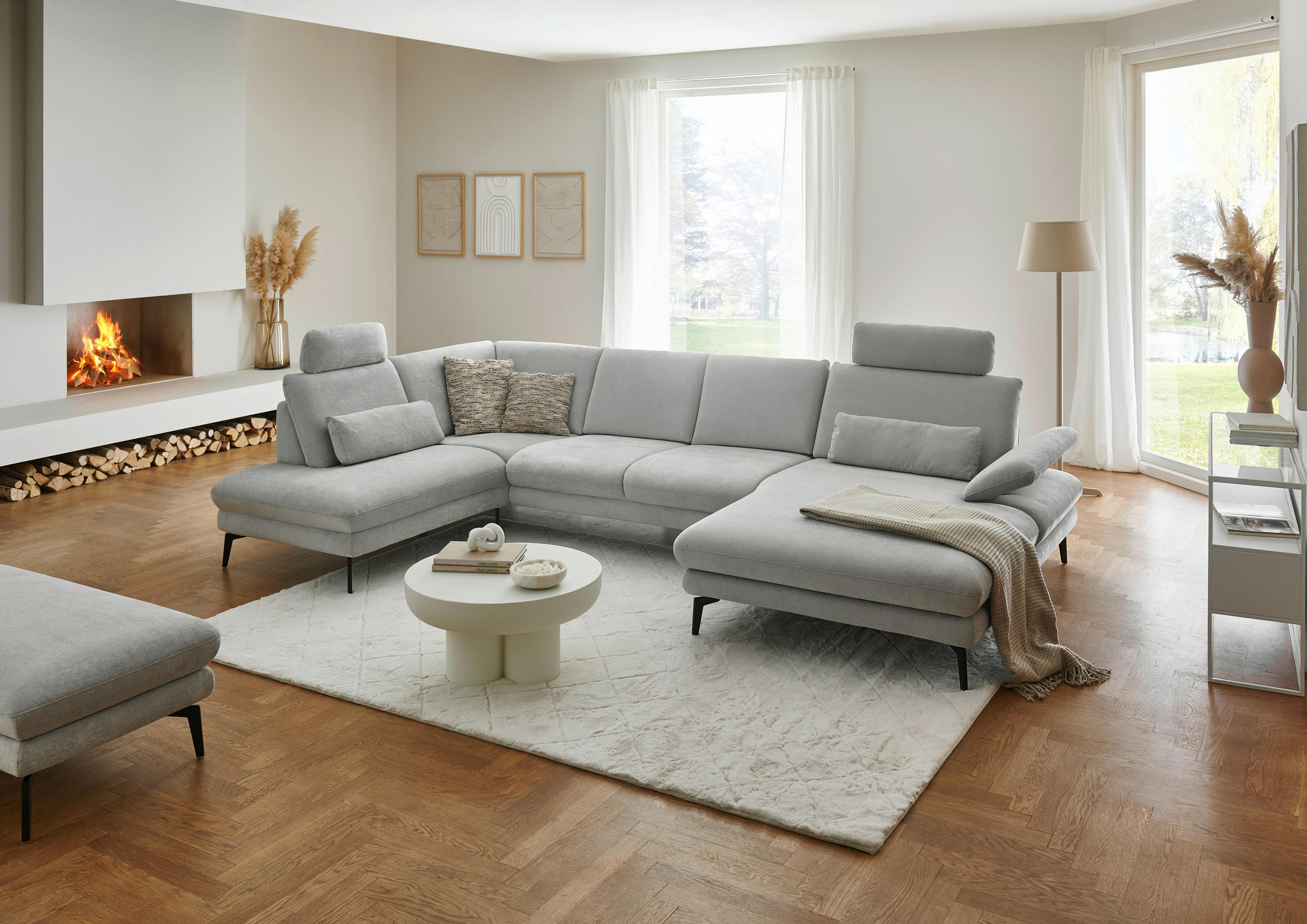 WOHNLANDSCHAFT in Chenille, Flachgewebe Silberfarben  - Silberfarben/Schwarz, Design, Textil/Metall (208/344/180cm) - Dieter Knoll