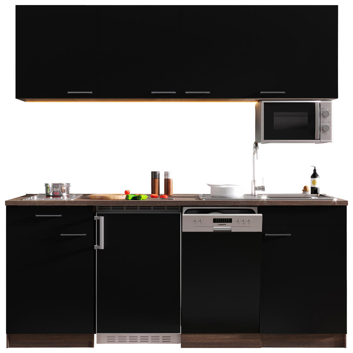 KÜCHENBLOCK 195 cm   in Schwarz, Eichefarben  - Eichefarben/Schwarz, Basics, Holzwerkstoff (195cm) - Respekta