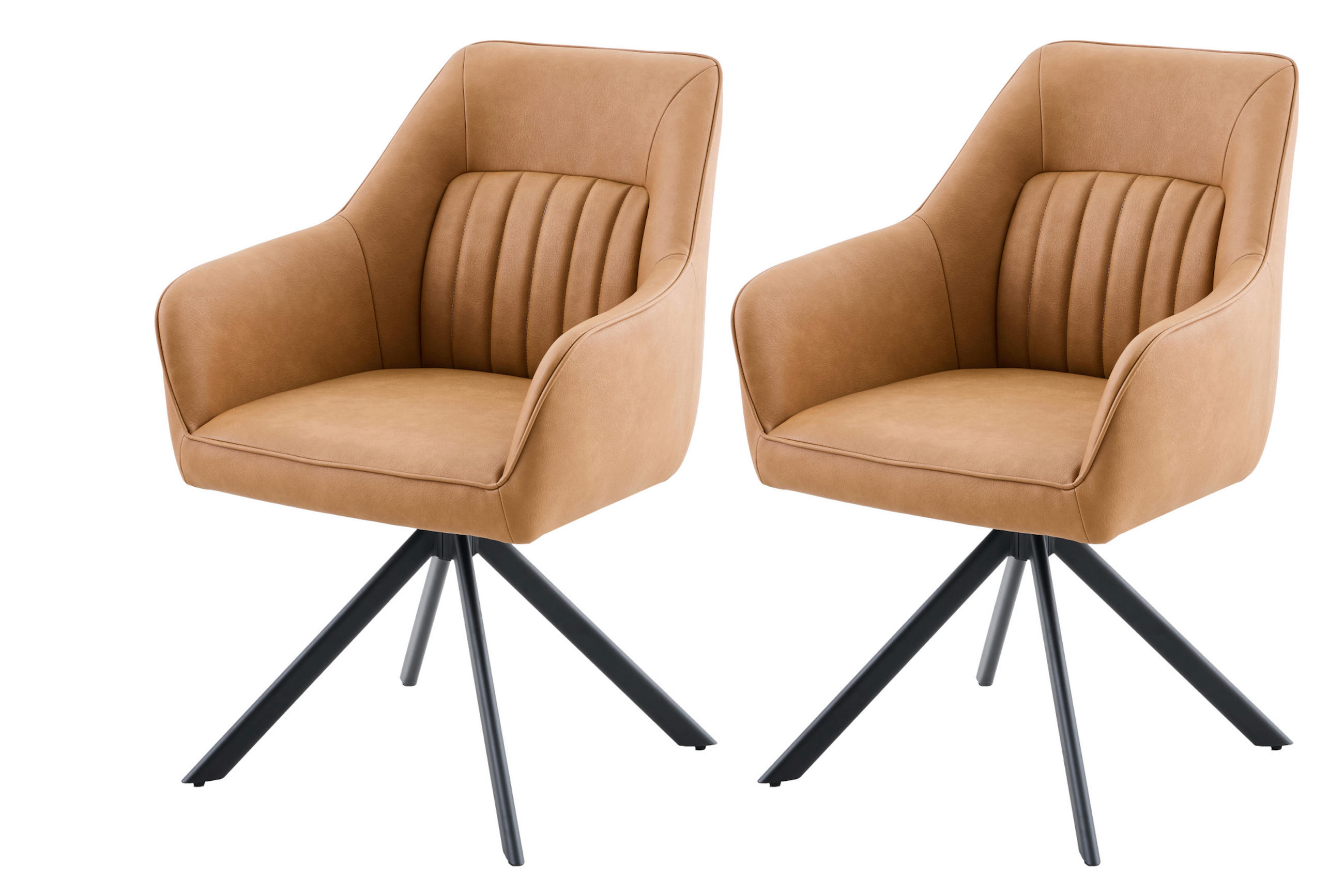 ARMLEHNSTUHL-SET 2 Stück  in Stahl Lederlook  - Cognac/Schwarz, MODERN, Textil/Metall (62/92/68cm) - MID.YOU