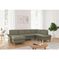 WOHNLANDSCHAFT Olivgrün Flachgewebe  - Eichefarben/Olivgrün, KONVENTIONELL, Holz/Textil (164/314/195cm) - Sit & More