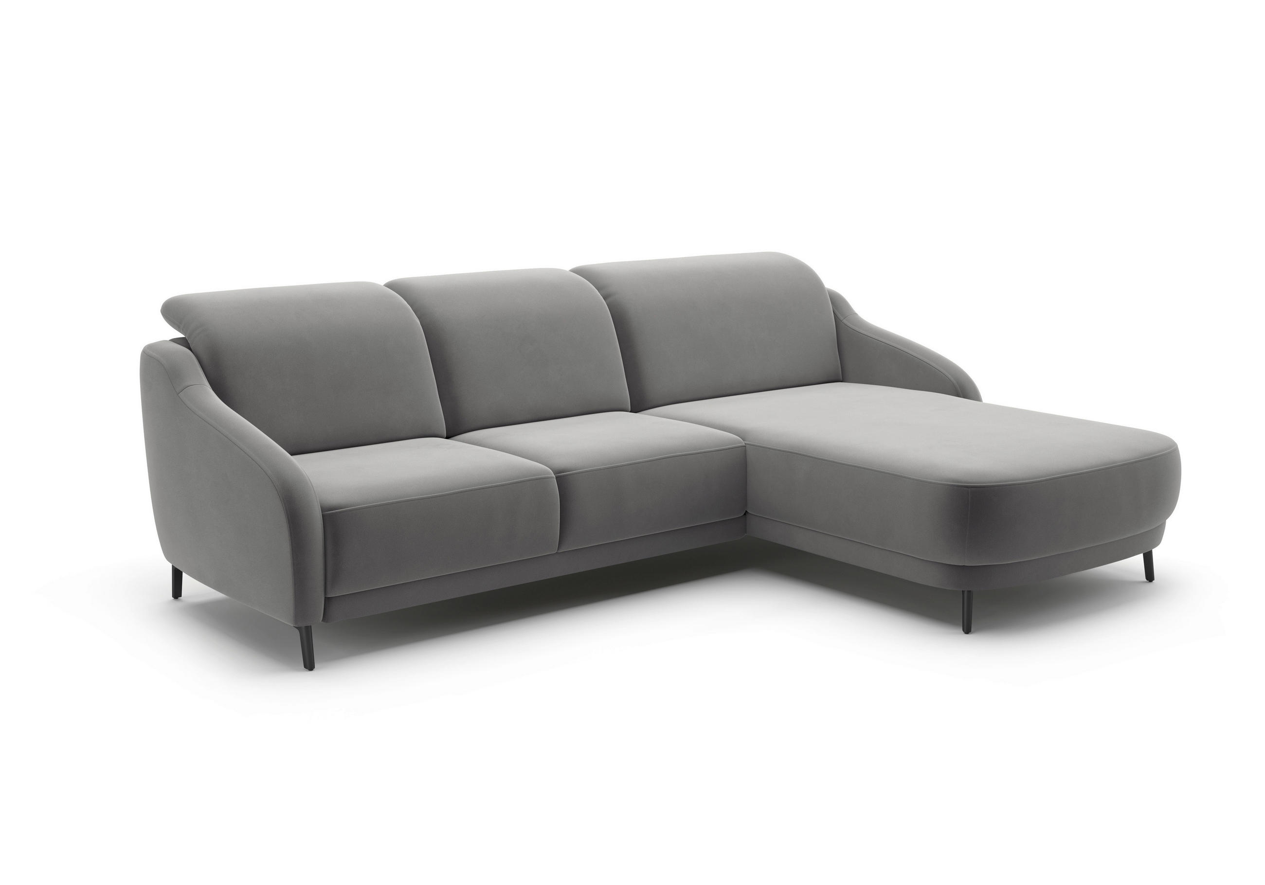ECKSOFA BLUES V Grau Samt  - Schwarz/Grau, MODERN, Textil/Metall (271/191cm) - Sit & More