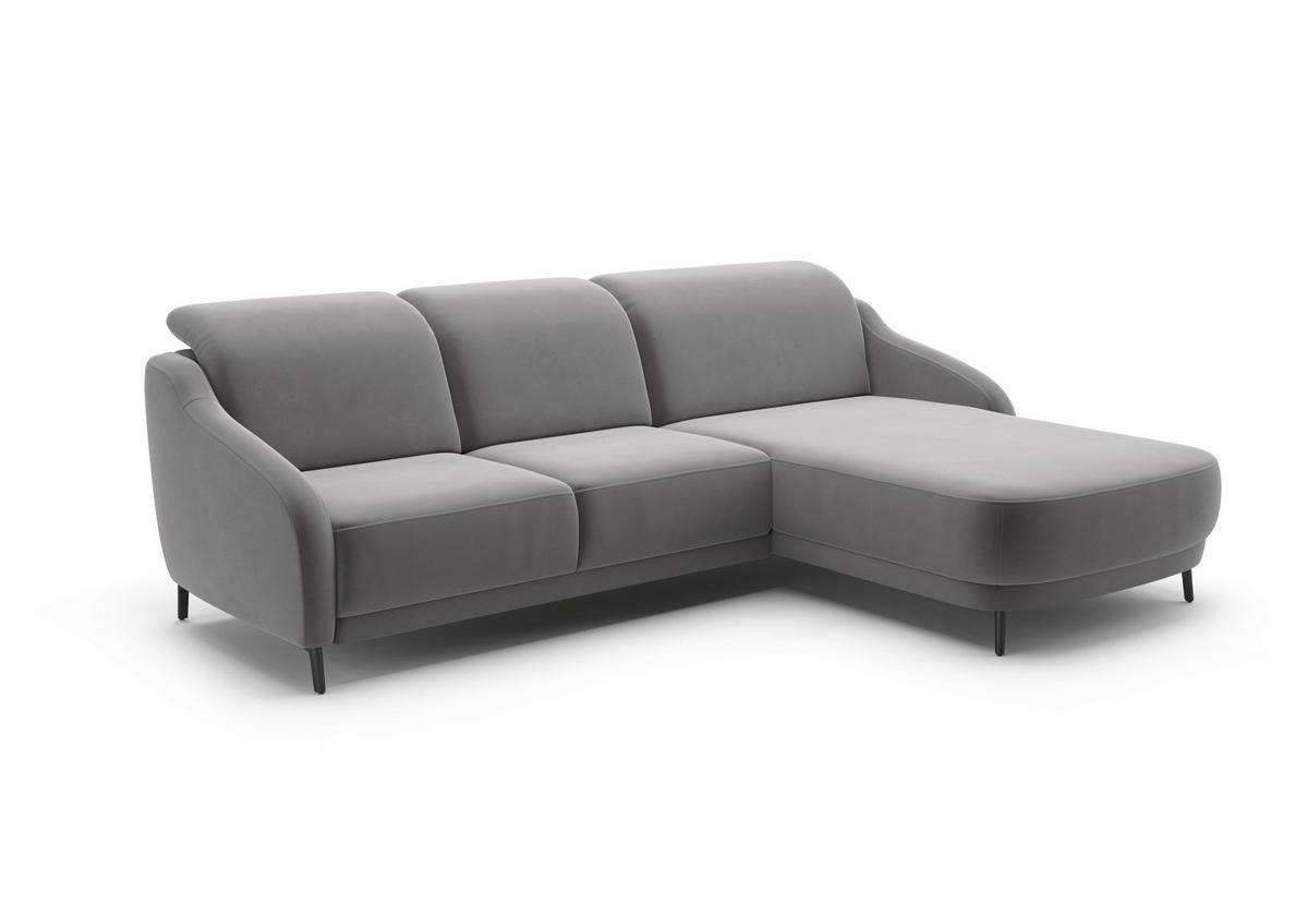 ECKSOFA BLUES V Grau Samt  - Schwarz/Grau, MODERN, Textil/Metall (271/191cm) - Sit & More