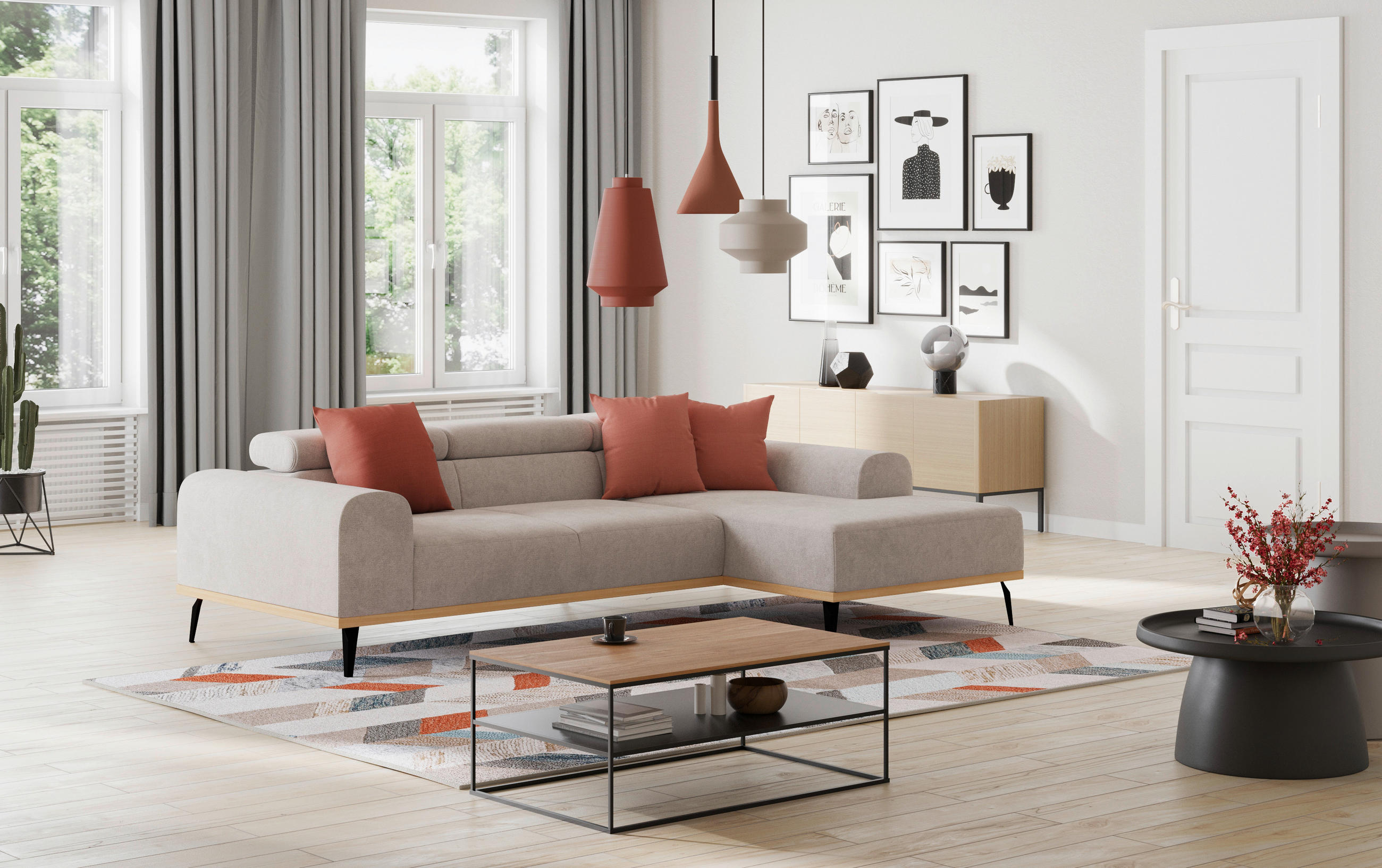 ECKSOFA Hellgrau Mikrofaser  - Hellgrau/Schwarz, KONVENTIONELL, Textil/Metall (244/157cm) - Cotta