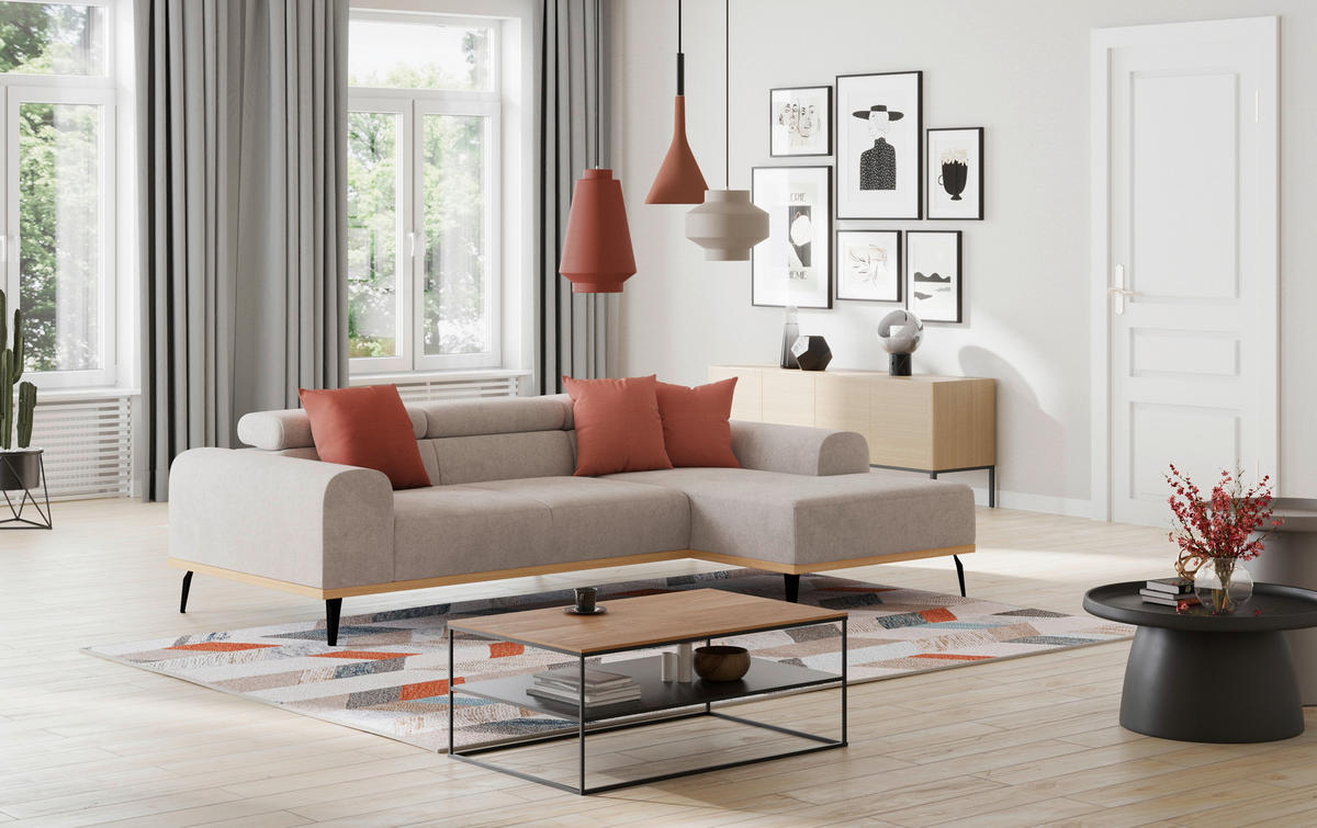 ECKSOFA Hellgrau Mikrofaser  - Hellgrau/Schwarz, KONVENTIONELL, Textil/Metall (244/157cm) - Cotta